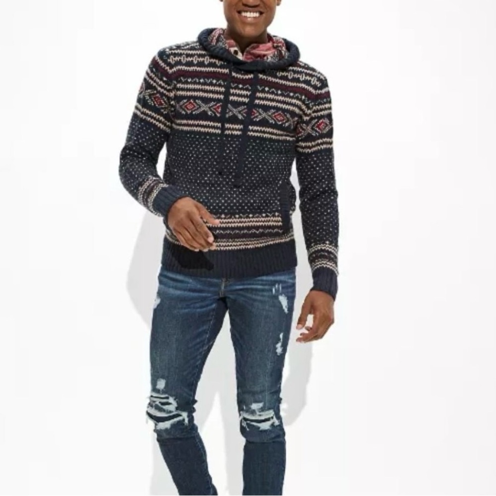 NWT American Eagle Men’s Birdseye Fair Isle Hooded Sweater